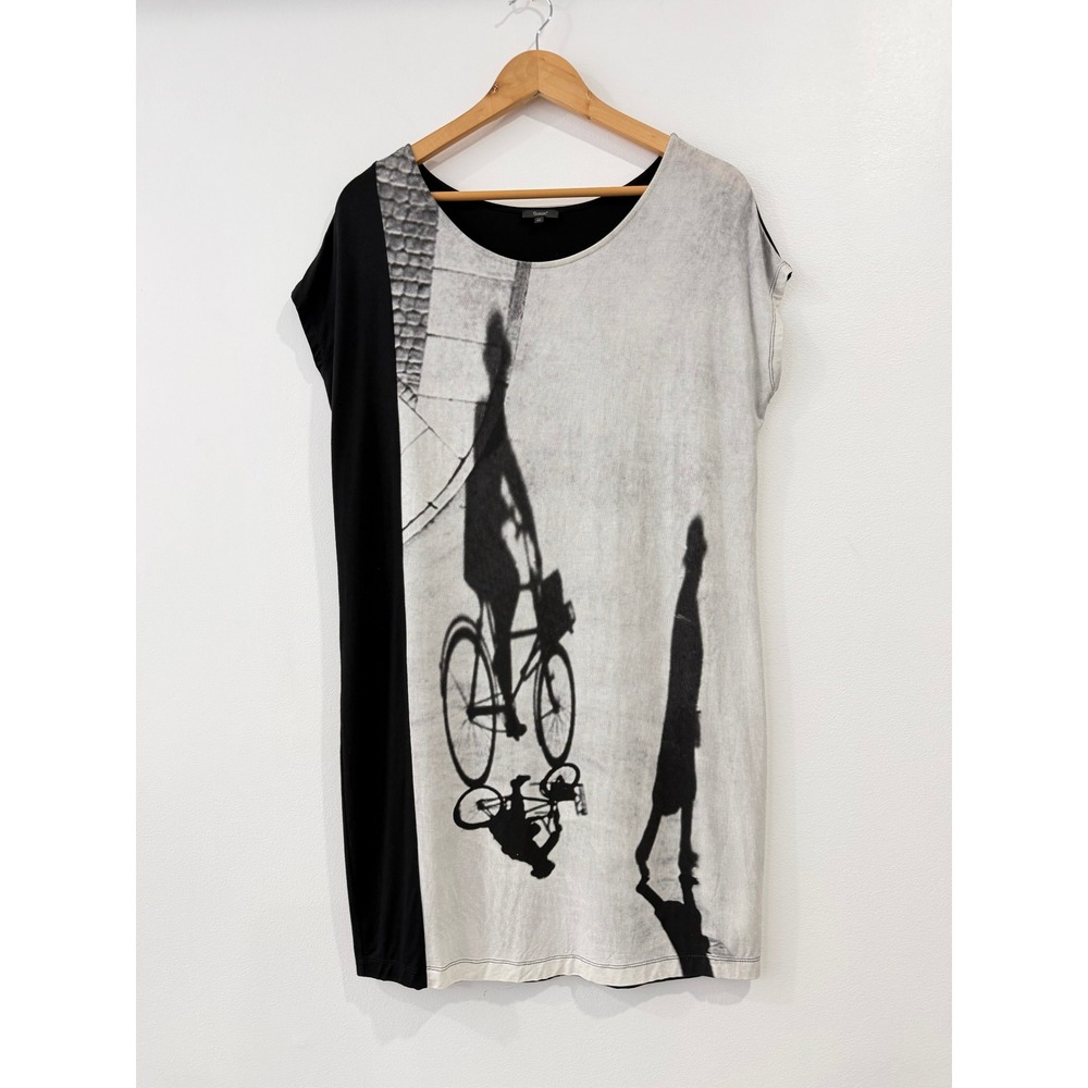 Solar Poland Graphic Print Tunic Dress Womens 40‎ Black White Cyclist Shadow Art